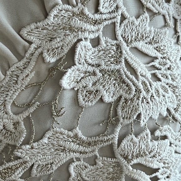 Lace Cream Cold shoulder Top| Venus Spring Blouse| Lace/Gold Flower trimmings S - Picture 11 of 13